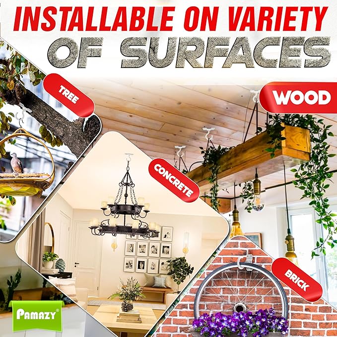 [UPGRADED] 2Pcs 200LBS Rotatable Ceiling Hooks with 4 Screw Points Base, Wall Mount Metal Hanger White Ceiling Hook for Hanging Plant, Bird Feeder, Lights, Bed Canopy, Wind Chime, Indoor Outdoor Decor Pamazy