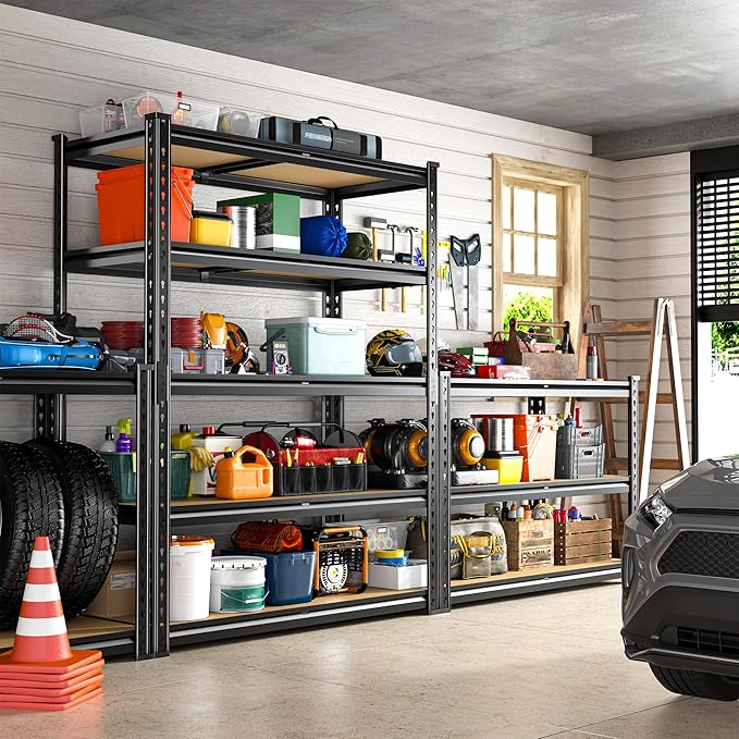 REIBII 2400LBS Storage Shelves 5 Tier Garage Shelving Heavy Duty Adjustable Garage Shelves, Utility Rack Shelf, Shelving Units for Storage Warehouse Pantry Closet, 35.5" W x 11.9" D x 72" H, 4 Pack REIBII