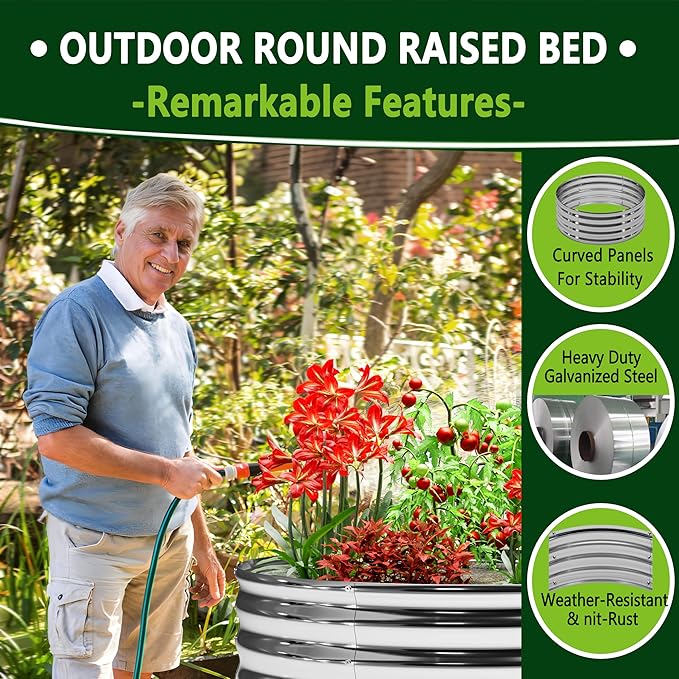 2PCS 4x4x1FT Galvanized Raised Garden Bed Kit,Vegetable Boxes-Round Metal Flower Box,Large Planter Raised Beds Outdoor Garden for Planting,Fruit,Herb-Silver DIIYIV