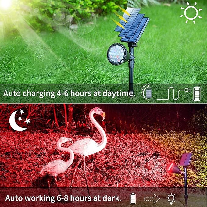 JSOT 2 Pack Christmas Solar Spotlights, RGB Solar Spot Light Outdoor Waterproof Color Changing Landscape Lighting with 9 Lighting Options Decor for Backyard Walkway Tree Lawn JSOT