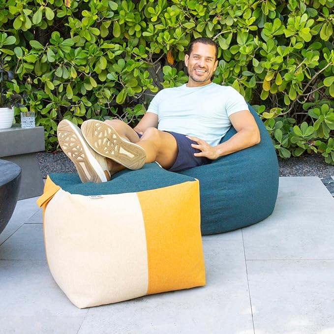 Big Joe Square Ottoman Weatherproof Bean Bag Footrest, Sunset Block Intertwist, Weather Resistant UV-Protected Fabric, 2 feet BigJoe