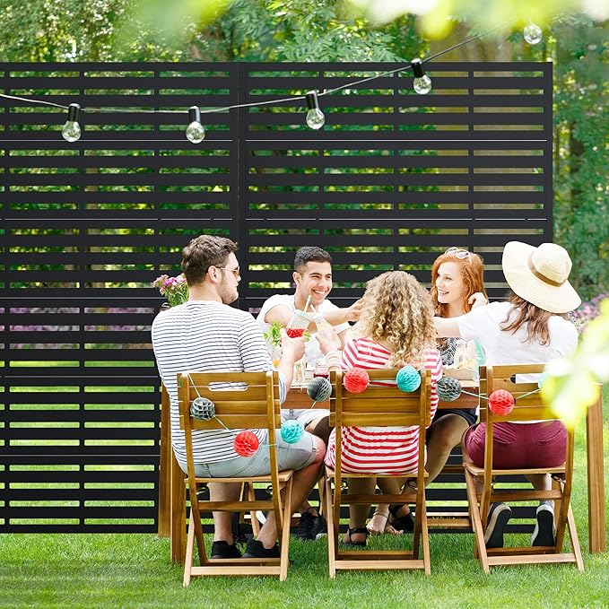 Casaphoria Metal Privacy Screen Outdoor, 72" H x 47" W Freestanding Decorative Privacy Screen for Patio Deck Balcony Garden with Stable Base, Black Adrian Casaphoria