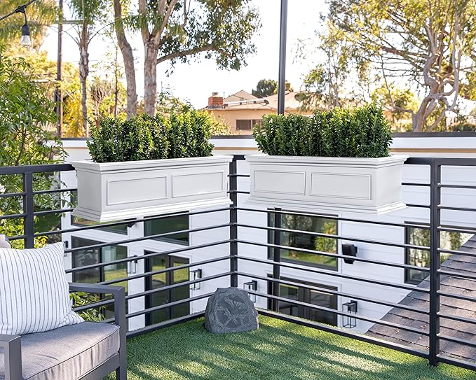 Veradek Brixton Series Plastic Railing Planter - Rectangular Planter for Outdoor Deck/Balcony | Crack-Resistant with Adjustable Rail Attachment | Classic Estate Design for Herbs, Succulents, Flowers VeradekOutdoor