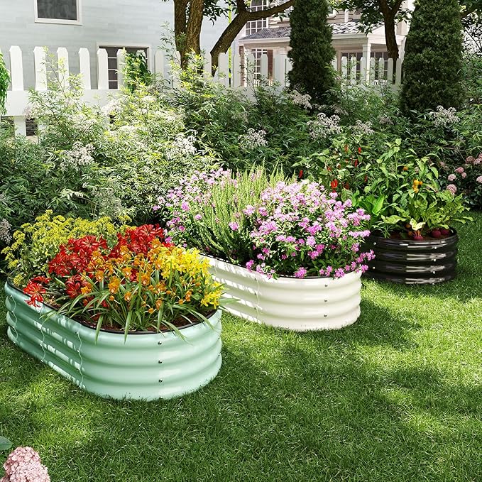 Galvanized Metal Planter Raised Garden Bed Kit for Gardening Outdoor，4x2x1ft Planter Grow Garden Box Raised Flower Bed，Long Vegetable Clearance Herb Raised Garden Beds for Gardening Black ZFHgarden