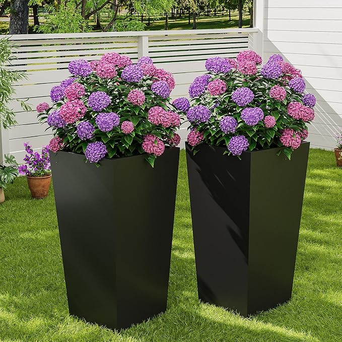 Garvee 30" Tall Planters Set of 2, Outdoor＆Indoor Black Planter Pots, High Front Porch Planter Pots with Drainage Holes＆Water Level Monitor＆Inner Bucket,Black Garvee