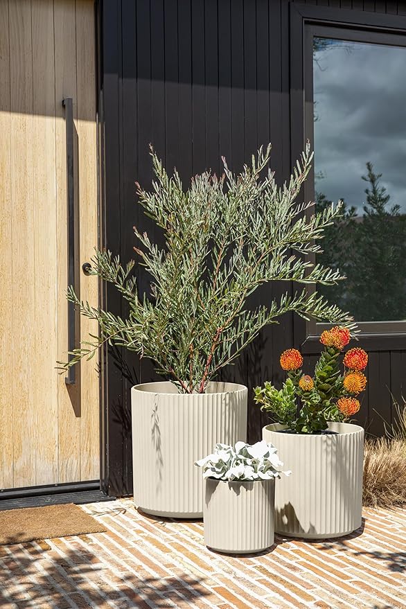 Veradek Demi Series Set of 3 Round Planters for Porch, Patio, Backyard | Durable Plastic-Concrete Material | Modern Décor for Tall Plants, Flower VeradekOutdoor