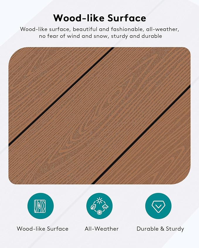 SERWALL HDPE Patio Coffee Table, Rectangle Outdoor Coffee Table, All-Weather Coffee Side Table for Balcony, Poolside, Deck, Garden, Brown SERWALL