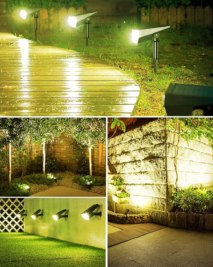 Biling Solar Spot Lights Outdoor, Bright 700 Lumen Solar Outdoor Lights IP67 Waterproof Adjustable Landscape Lights for Patio Pathway Yard Garden Driveway Pool - Warm White(10 Pack) biling
