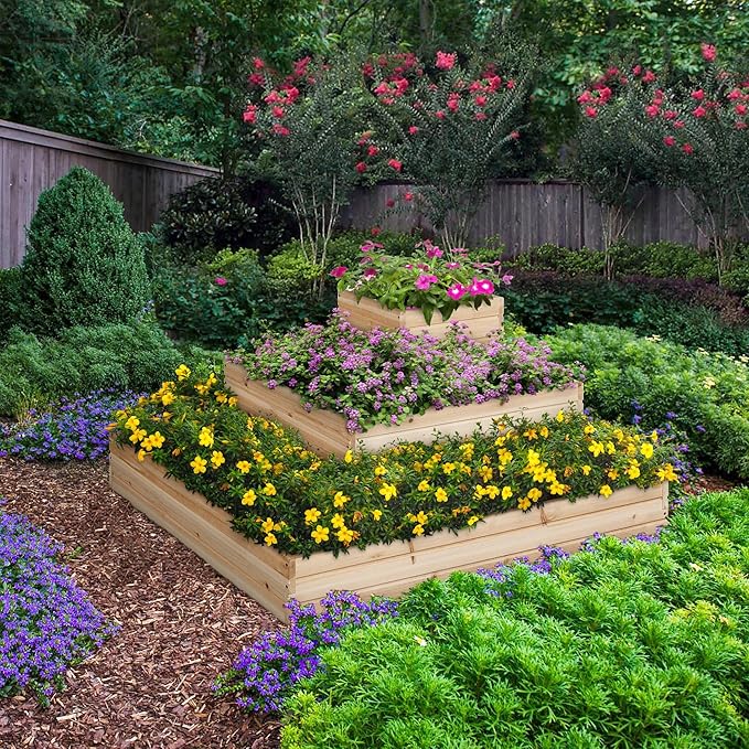 Yaheetech 3 Tier Wooden Raised Garden Bed 44.5'' L×44.5″ W×20.5″ H, 2 PCS Horticulture Open-Bottom Planter Raised Garden Bed for Flowers/Herbs/Vegetables Planter Flower Box Yaheetech