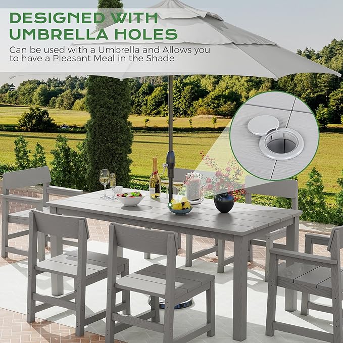 5-Piece HIPS Patio Dining Set for 4 Person Outdoor Dining Sets with Umbrella Hole Tables and Chairs Furniture Set All Weather Proof for Garden, Backyard, Poolside JOCOEVOL