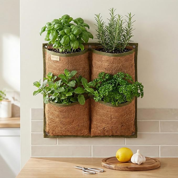 Vertical Garden Planter, 4 Pocket, Vertical Planter, wall planters for Outdoor Plants, Plant wall, Hanging planters for Indoor Plants, for Herbs, Patio Decor, Balcony Decor, Indoor Garden Austram