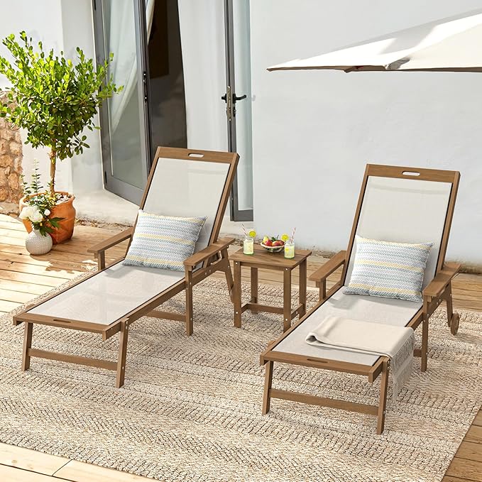 LUE BONA Chaise Lounge Chair Outdoor Set of 2, HDPS and HDPE Wicker Chaise Lounger with 5 Positions, Pool Lounge Chairs with Wheels and Adjustable Backrest for Patio, Poolside, Deck, Backyard LUEBONA
