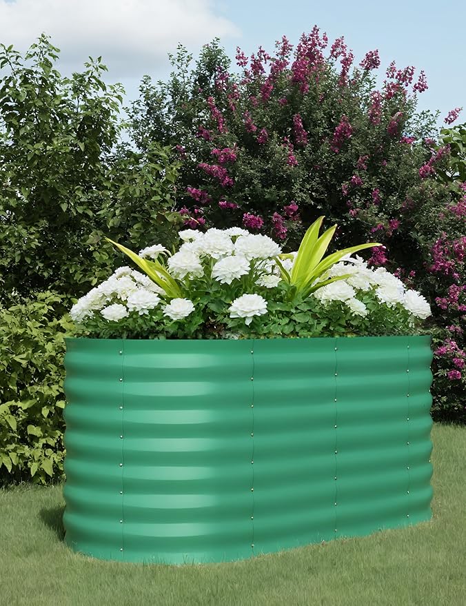GarveeLife 4x2x2 ft Galvanized Raised Garden Bed - 24 in Tall Metal Planter Box for Vegetables, Flowers, Herbs, Rust-Resistant Outdoor Garden Box, Easy Assembly Raised Beds for Gardening, Green GarveeLife