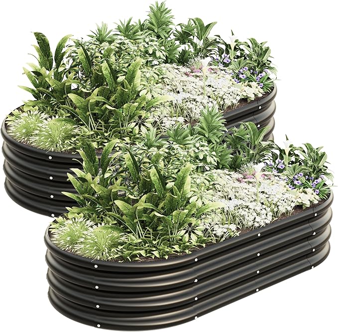 4x2x1ft-2pcs-Oval Raised Garden Bed Kit, Galvanized Planter Garden Boxes Outdoor, Metal Raised Garden Beds for Vegetables,Fruits, Flower,Black kingddeergardenbed