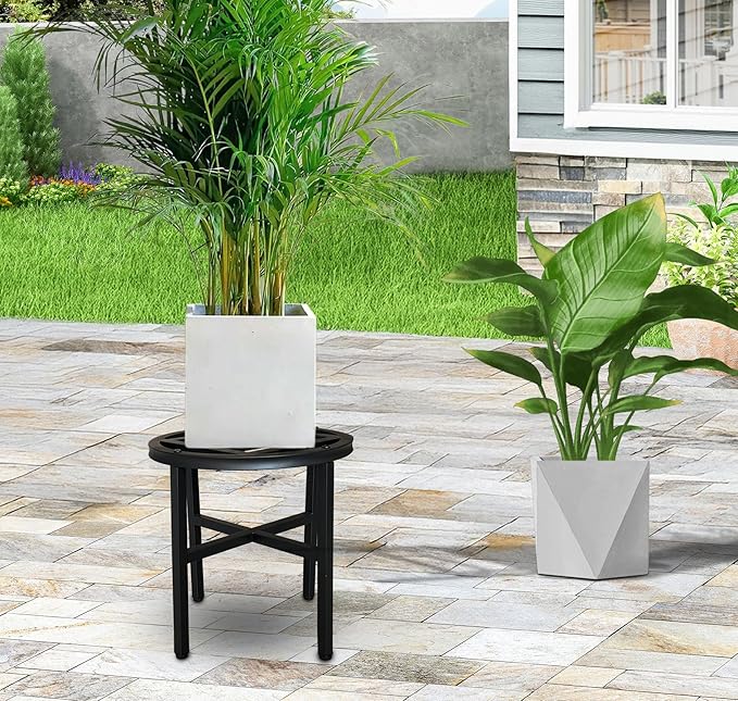Plant Stand Indoor Outdoor,13 Inch Tall Metal Plant Stands Riser,Heavy Duty Wrought Iron Pedestal Holders for Large Flower Pot,Outside Rust-Proof Black Flower Display Shelf for Patio,1-Pack Hongsane