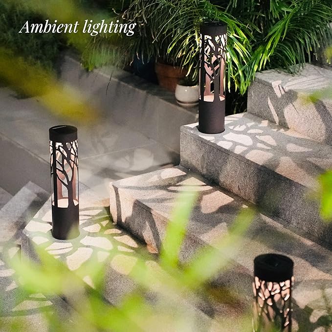 4Pack Solar Pathway Lights Outdoor, Landscape Lighting Dust to Dawn Solar Lights for Garden Decor, Metal Path Lights Solar Powered for Yard Lawn Patio Walkway Warm Yellow PUMPSUN