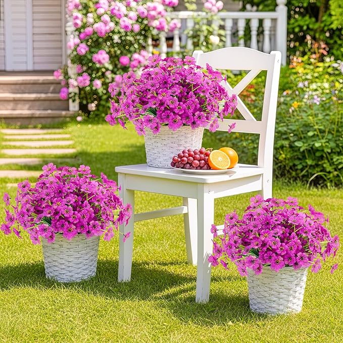 MACTING 12 Bundles Artificial Flowers for Outdoors Fake Flowers UV Resistant Faux Outdoor Plants No Fade for Planters Window Box Patio Porch Yard Garden Spring Summer Decorations(Purple) MACTING