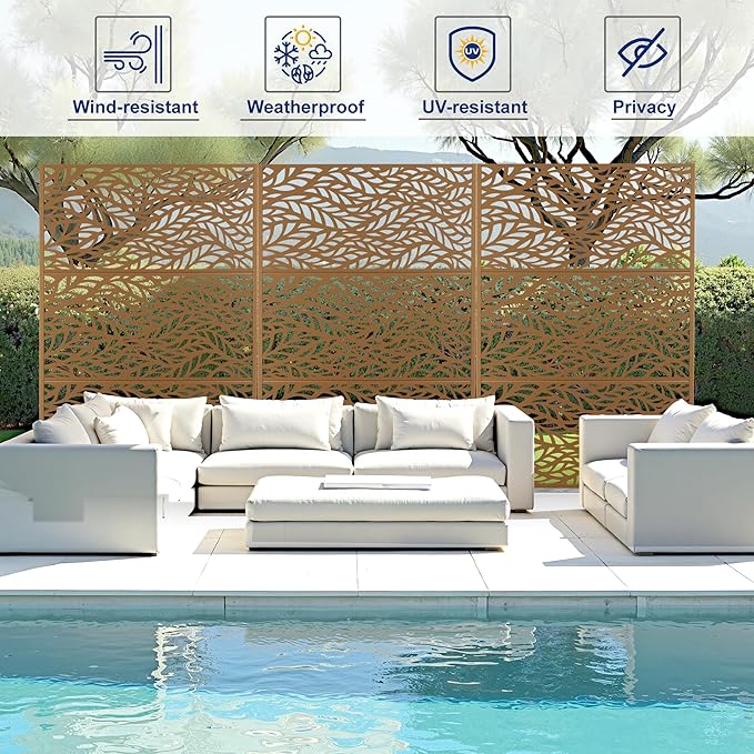 Outdoor Privacy Screen,72" H×47" W Metal Privacy Screen, Freestanding Privacy Fence Panels for Patio FENCY