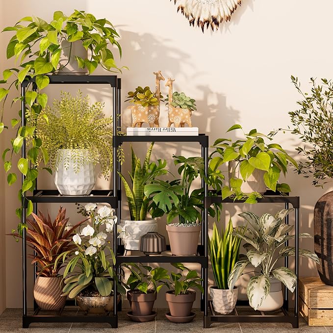 Plant Stand Indoor Plant Shelf Outdoor Metal Plant Rack for Multiple Plants 7 Pots Ladder Plant Pot Holder for Living Room Patio Garden Home Decor PPN