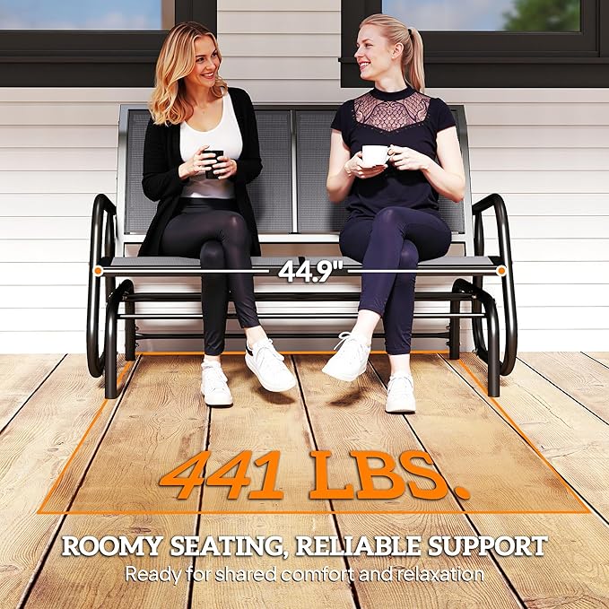 Outsunny 2-Person Outdoor Glider Bench, Patio Double Swing Rocking Chair Loveseat w/Powder Coated Steel Frame for Backyard Garden Porch, Gray Outsunny
