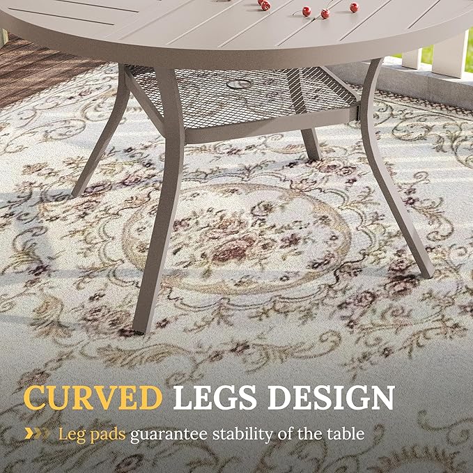 VICLLAX Round Patio Table with Adjustable Umbrella Hole for 6, All Weather Metal Outdoor Dining Table for Lawn Garden, 47.2" Outdoor Coffee Table, Cream Color Frame HOME