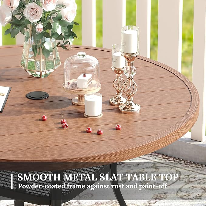 VICLLAX Round Patio Table with Adjustable Umbrella Hole, All Weather Outdoor Round Dining Table for Lawn Garden, 41.2"x 28" Walnut Wood-Like Outdoor Coffee Table HOME
