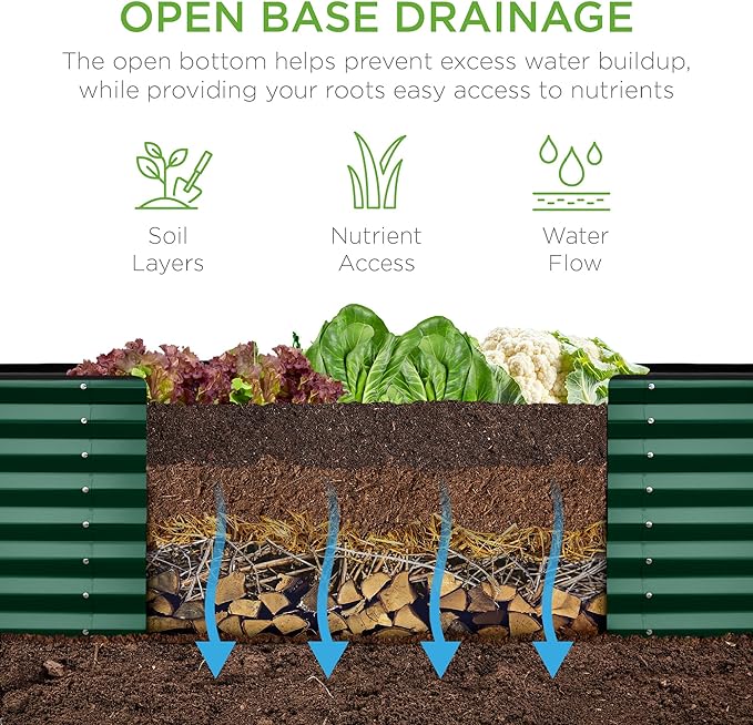Best Choice Products 8x2x2ft Raised Outdoor Metal Garden Bed, Deep Root Box Planter for Vegetables, Flowers, Herbs, 240 Gallon Capacity, 100% Non Toxic Materials - Dark Green BestChoiceProducts
