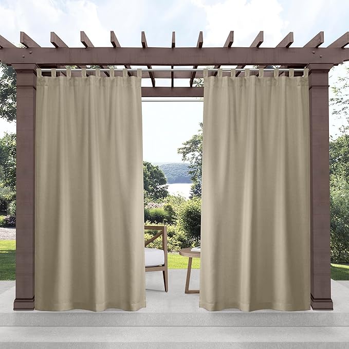 Exclusive Home Cabana Solid Indoor/Outdoor Light Filtering Hook-and-Loop Tab Top Curtain Panel Pair, 54"x144", Taupe Exclusive+Home