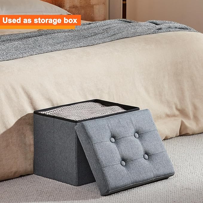 ALASDO Storage Ottoman Footrest Stool Small Ottoman with Storage Foldable Ottomans Foot Rest Footstool Bench for Living Room 17x13x13inches Grey ALASDO