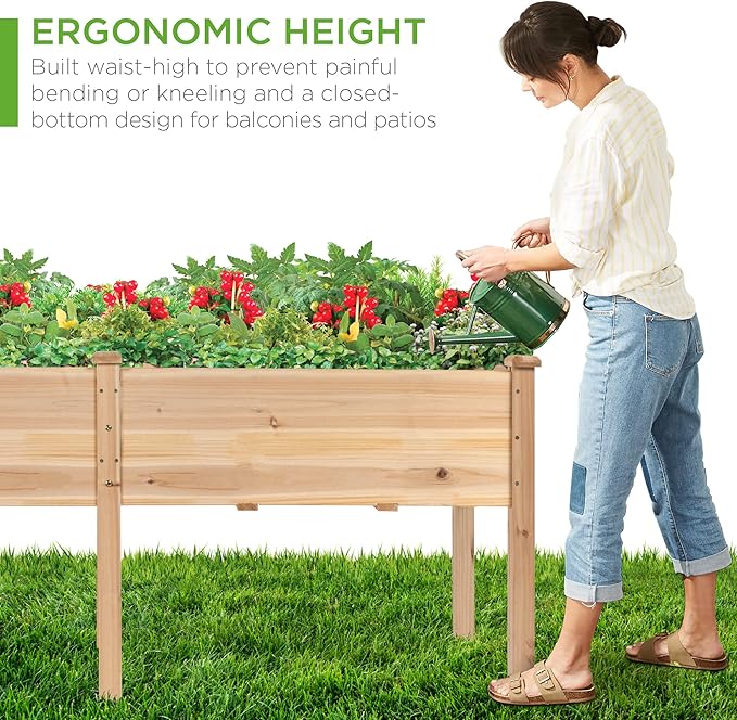 Best Choice Products 72x24x30in Raised Garden Bed, Elevated Wood Planter Box Stand for Backyard, Patio, Balcony w/Divider Panel, 6 Legs, 300lb Capacity - Natural BestChoiceProducts