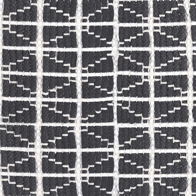 SIMPLIHOME Noreen Square Pouf - 18 inch Wide Upholstered Handwoven Cotton Ottoman in Slate Grey and White, Boho Footstool or Extra Seating for Living Room with Polystyrene Filling, Assembled SimpliHome