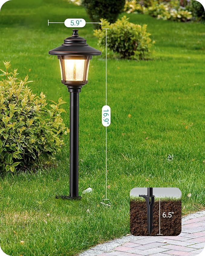 EDISHINE Low Voltage Landscape Lights, 12V 3W 120LM 3000K Seed Glass Outdoor Landscape Path Lights with Connectors, ORB Waterproof Electric LED Pathway Light Wired for Walkway Garden Yard, 6 Pack EDISHINE