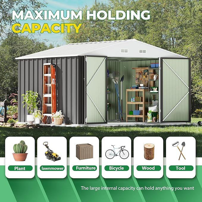 Devoko 10 x 8 FT Outdoor Storage Shed, Metal Garden Sheds & Outdoor Storage Clearance, Large Tool Shed Outdoor with Single Lockable Door for Patio Lawn Backyard (Gray) DEVOKO
