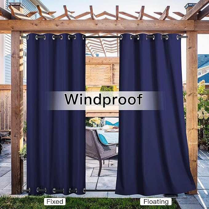 NICETOWN Canvas Outdoor Curtains for Patio Waterproof Extra Long 108" Length, 2 Panels Thermal Insulated Top and Bottom Grommet Privacy Vertical Drapes for Porch/Gazebo, 55" Wide, Dark Blue NICETOWN