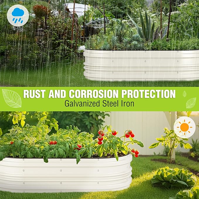 WORKPRO 4x2x1ft Galvanized Raised Garden Bed Set, Rust & Corrosion Protection, Easy Assembly, Safe Edge, Ideal for Vegetables & Flowers, White WORKPRO