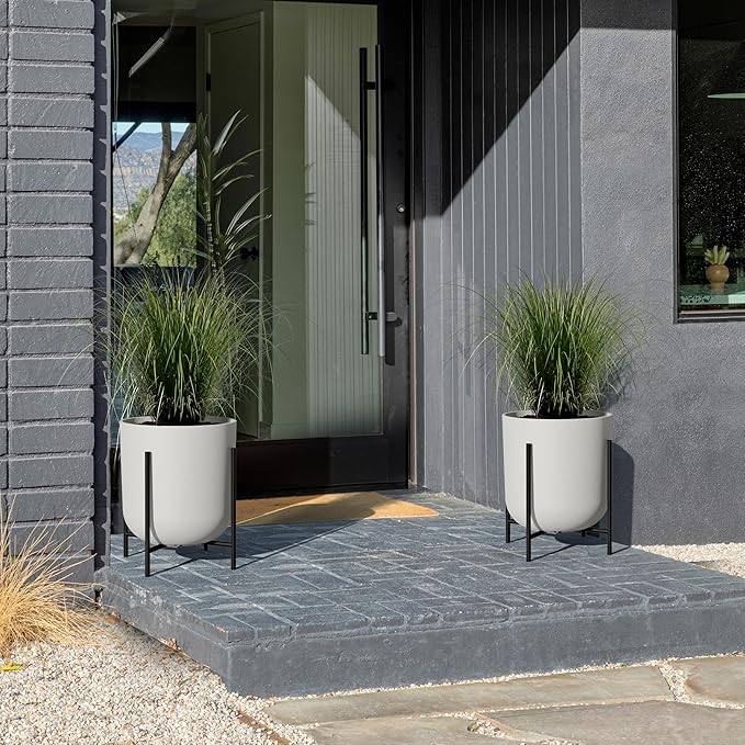 Veradek Mason Series Raised Lima Planter - Round Planter for Patio/Balcony | Plastic-Stone Composite w/Metal Plant Stand | Modern Décor for Plants VeradekOutdoor