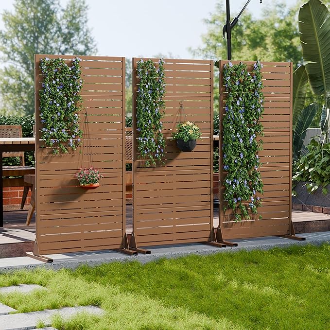 Casaphoria Metal Privacy Screen Outdoor, 72" H x 35" W Freestanding Decorative Privacy Screen for Patio Deck Balcony Garden with Stable Base, Black-Perilla Casaphoria