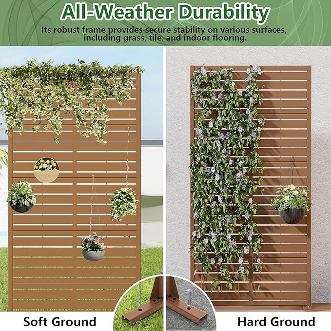 Casaphoria Metal Privacy Screen Outdoor, 72" H x 35" W Freestanding Decorative Privacy Screen for Patio Deck Balcony Garden with Stable Base, Black-Perilla Casaphoria