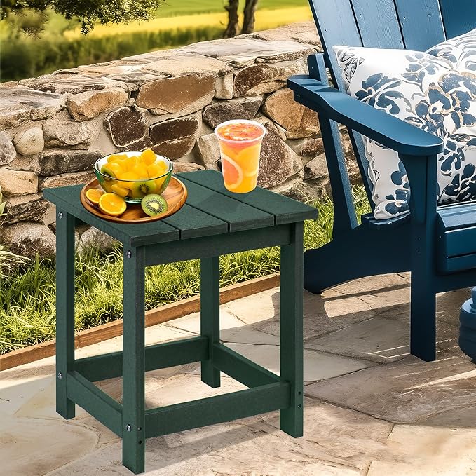 LZRS Adirondack Square Outdoor Side Table for Patio, Pool Composite Patio Table,HDPE End Tables for Backyard,Pool, Indoor Companion, Easy Maintenance & Weather Resistant(Dark Green) LZRSPET