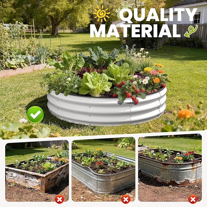 Galvanized Raised Garden Bed 4×4×1 FT, Round Metal Raised Garden Bed Outdoor Planter Box with Open Bottom, Rust-Resistant Steel Garden Bed for Vegetables Herbs Flowers, Easy Assembly Pattiumo