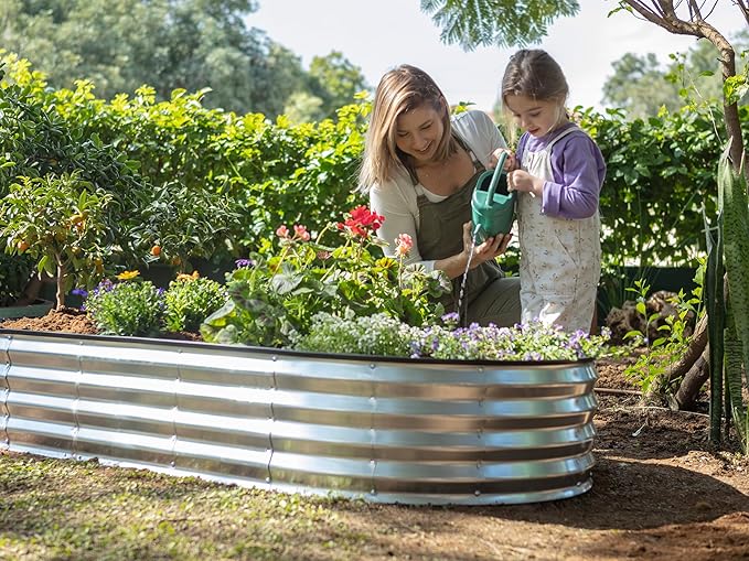 Plant & Plot Galvanized Raised Garden Beds Outdoor // 8×4×1 ft Planter Raised Beds for Gardening, Vegetables, Flowers // Large Metal Garden Box // Patented Tool-Free Design (Silver) PlantPlot