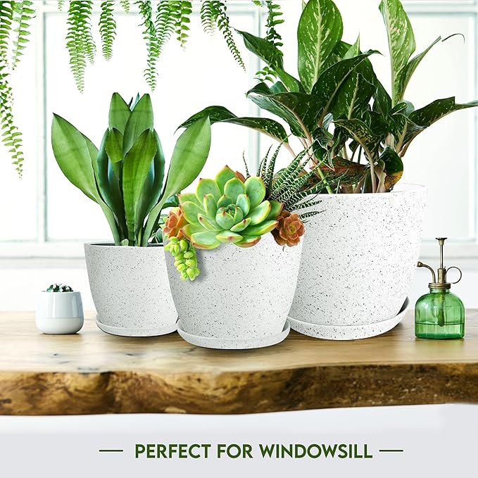 Utopia Home - Spotty Plant Pots Indoor with Drainage - 7/6.6/6/5.3/4.8 Inches Flower Pots - 5 Pack Plastic Planters - Ideal for Stocking Stuffers - (Speckled Grey, Pack of 5) UTOPIAHOME