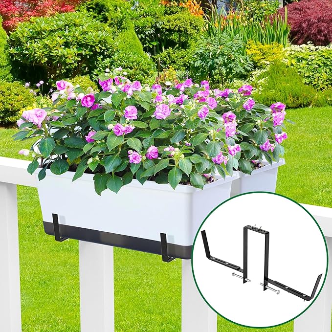 Adnee Set of 4 Double Sided Planter Box Brackets-Adjustable Window Boxes Flower Brackets-Railing Planters Box Brackets for Garden Balcony Window Fence Stairs Adnee