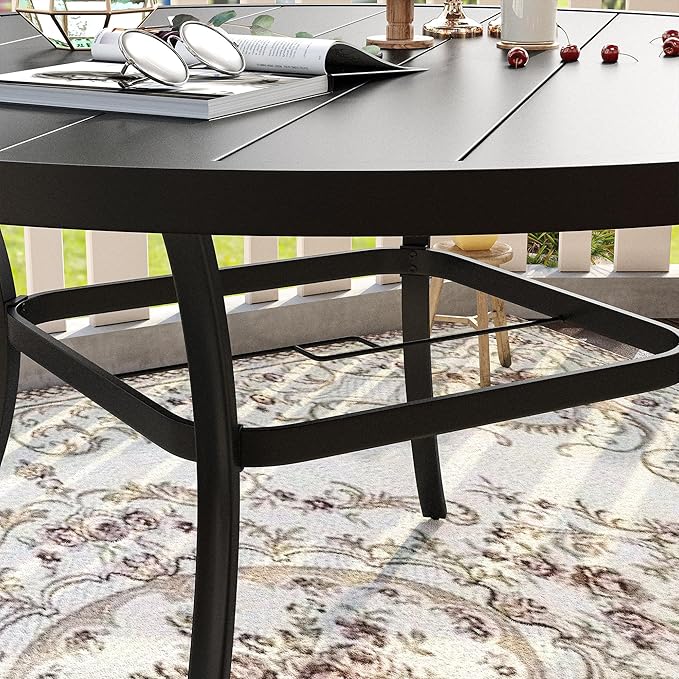 VICLLAX Patio Dining Set for 8, Outdoor Furniture Set Includes 53" Round Patio Table and 8 Patio Sling Chairs, Black Tabletop and Grey Fabric HOME