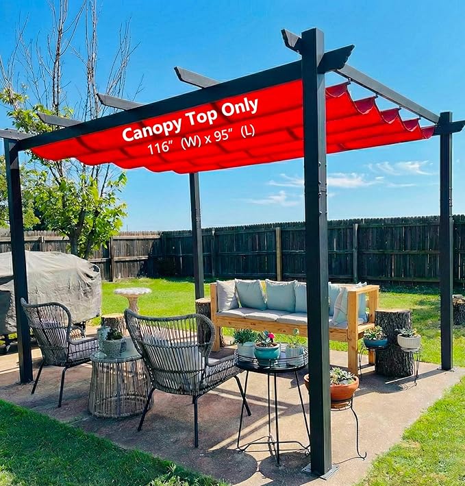 Pergola Shade Cover Replacement Canopy Top Compatible with 10 X 10 ft 6-Bar Pergola Frames - Red (Canopy Size 116" W x 95" L, Canopy Top Only) Rootora