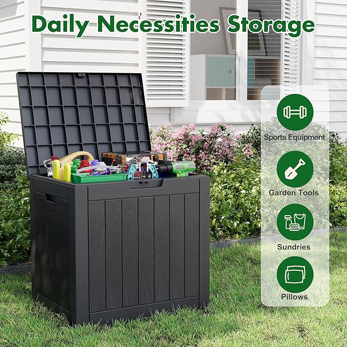 Outdoor Storage Box, Resin Deck Boxes Indoor and outdoor, Waterproof Storage Box Lockable Lid (Grey,35 Gallon) NBYSGO