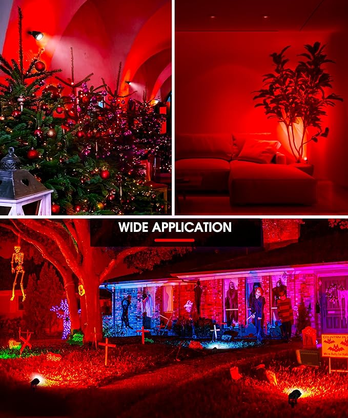 L LOHAS LED Red Spotlight Outdoor, Tree Spot Lights for Yard, Auto On/Off 5W 120V Landscape Lighting for House, Holiday, Christmas Decoration, 450LM IP66 Waterproof, UL Listed, 2 Pack LLOHASLED