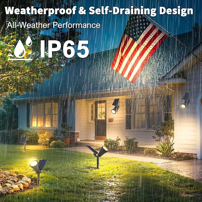 Solar Lights Outdoor Waterproof IP65,3000K Super Bright LED,2 Lighting Modes, Solar Powered Yard Garden Solar Spot Lights for Flag Landscape Auto On/Off-2 Pack JEJOT