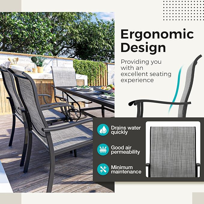 Pamapic 7-Piece Outdoor Dining Set, Patio Dining Set for 6, All-Weather Outdoor Patio Set with 2 Textilene Swivel Chairs & 4 Regular Chairs for Garden, Poolside, Deck，Gray Pamapic
