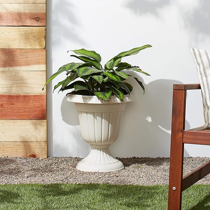 Arcadia Garden Products PL00BG Classic Traditional Plastic Urn Planter, 16” x 18”, Beige Rootora